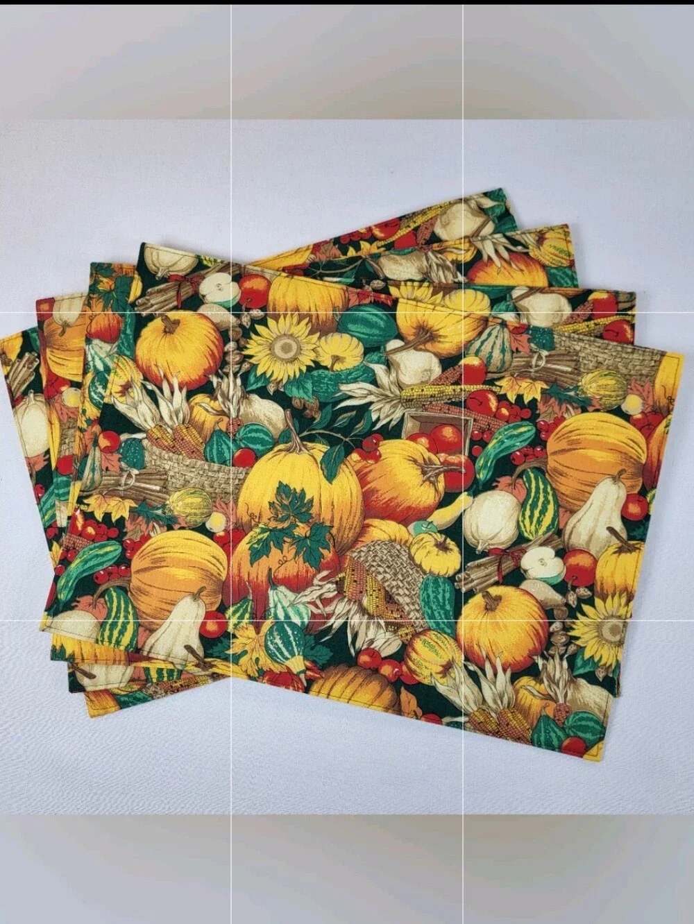 Ex-Cell Harvest Pumpkin Cloth PLACEMATS Lot of 4 Thanksgiving Fall 17